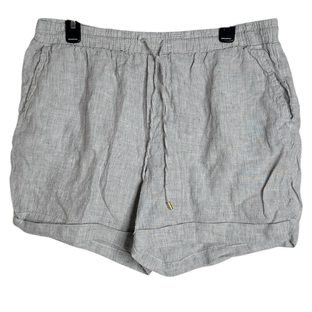 Ellen Tracy Hi-Rise Black White Cuffed Striped Linen Shorts Mini Lagenlook sz L